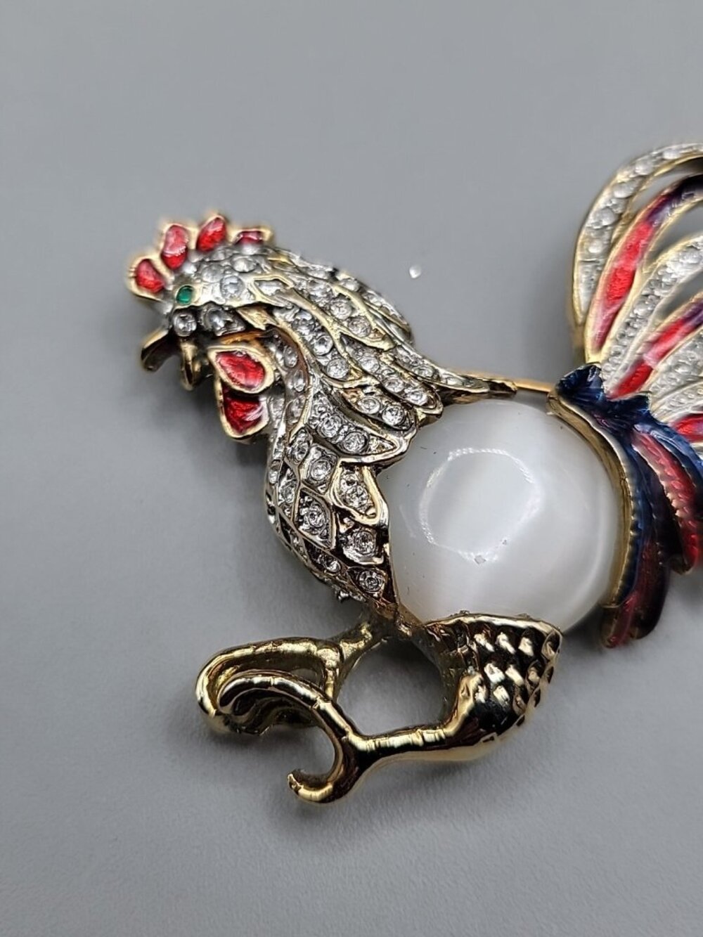 Vintage Large Colorful Rhinestone Jelly Belly Rooster Brooch - Picture 5 of 8